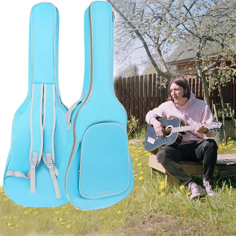 REMAGIC Acoustic Guitar Bag 40 41 Inch, Double Shoulder Adjustable Straps Guitar Case, Waterproof Soft Padded Guitar Gig Bag, Large Capacity Backpack for Acoustic Classical Guitar Lover (Light Blue) - Image 4